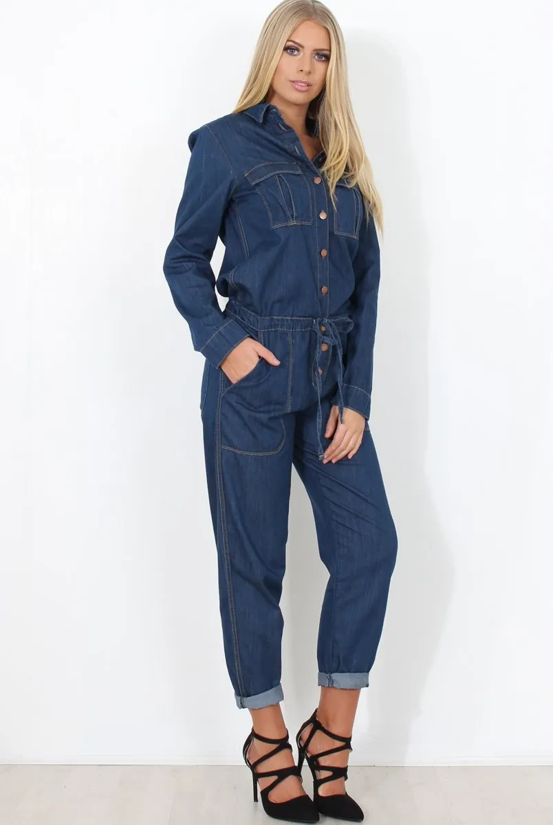 Kath Mid Blue Denim Jumpsuit