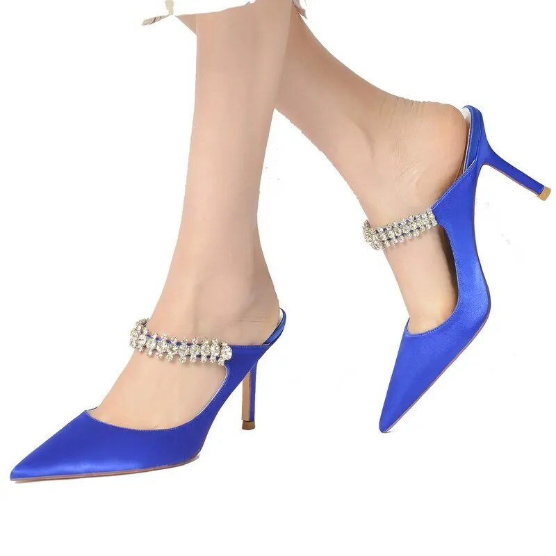 Lady Mules Bridal Wedding Party Satin Slippers Shoes