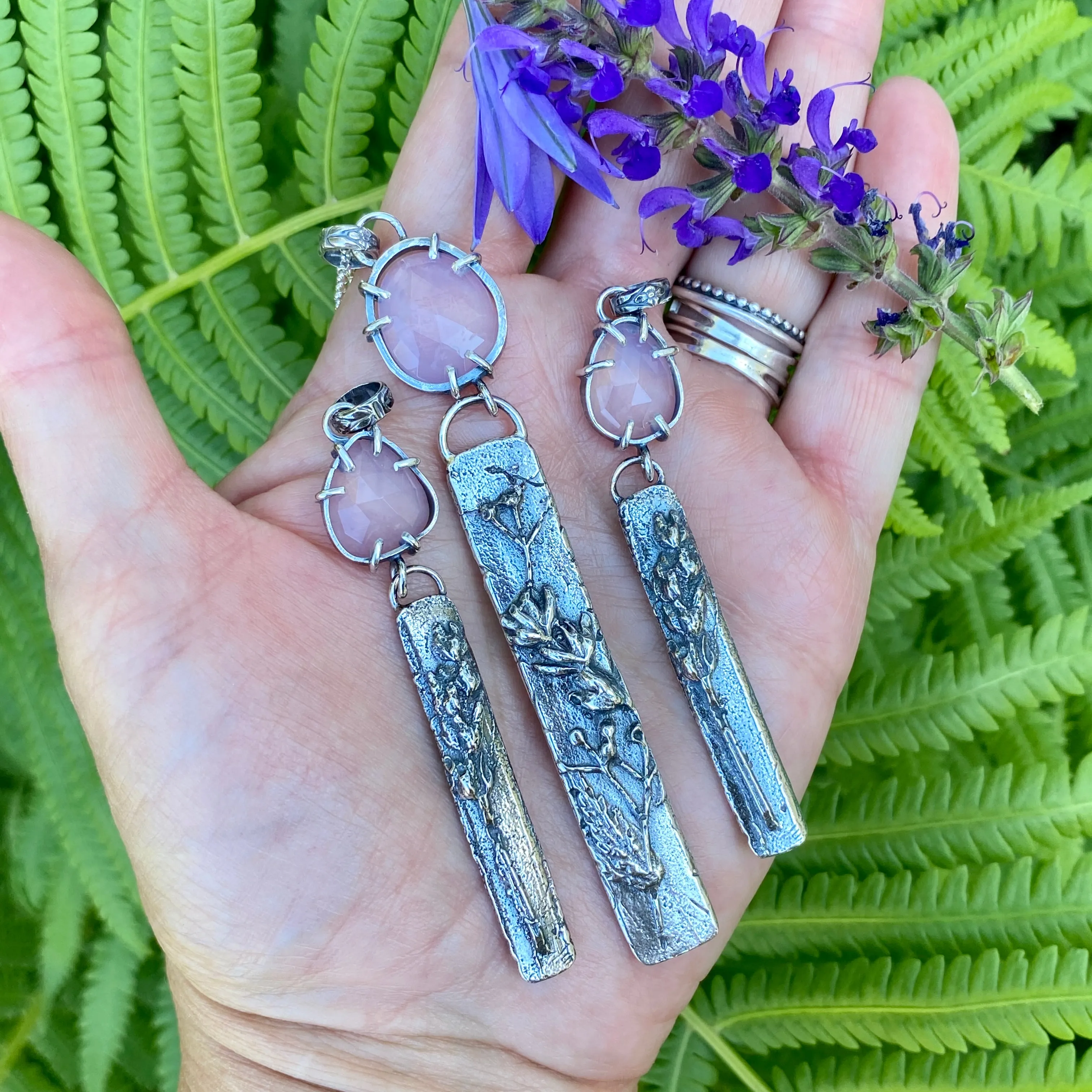 Lavender Quartz and hand cast Botanical Sprig Sterling Silver Necklace