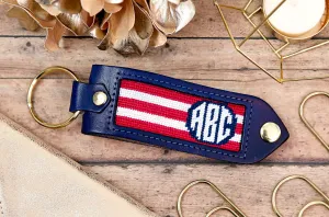 Leather, Needlepoint Keychain - Circle Monogram Keychain