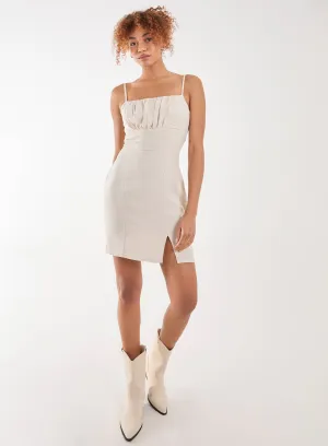 Linen Ruched Strappy Mini Dress