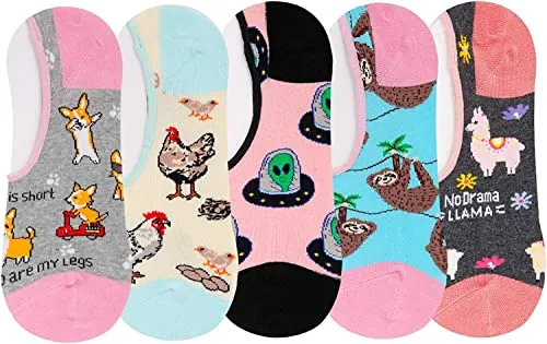 Llama Lover Gifts for Women Llama Gifts for Girl Lady Female Crazy No Show Low Cut Anti-slid Llama Socks 5 Pairs