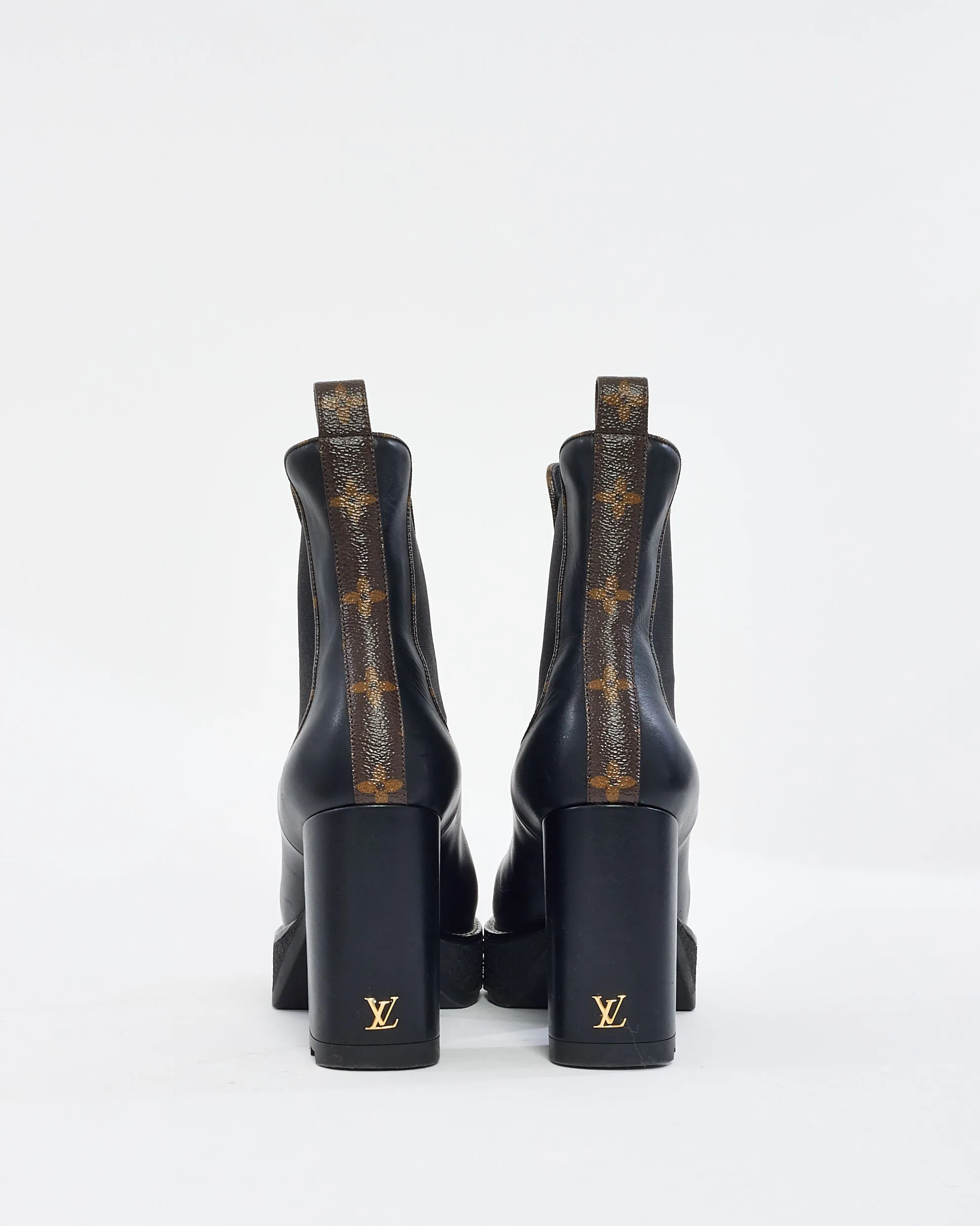 Louis Vuitton Black Leather & Monogram Beaubourg Heeled Ankle Boot - 39