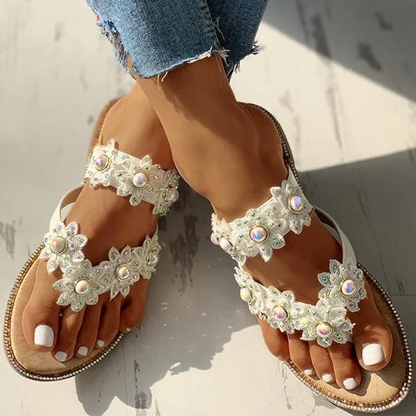 Lydiashoes Studded Toe Post Flat Slipper