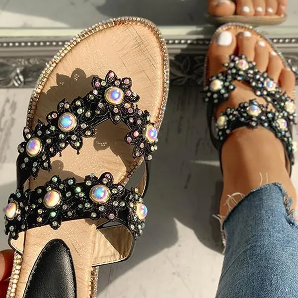 Lydiashoes Studded Toe Post Flat Slipper