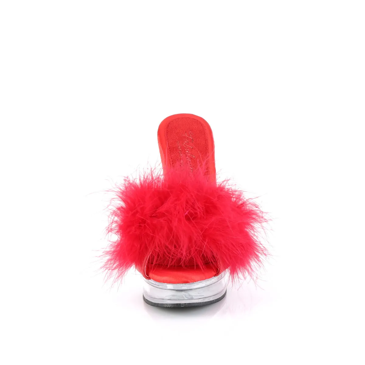 MAJESTY-501F-8  Red Faux Leather-Fur/Clear