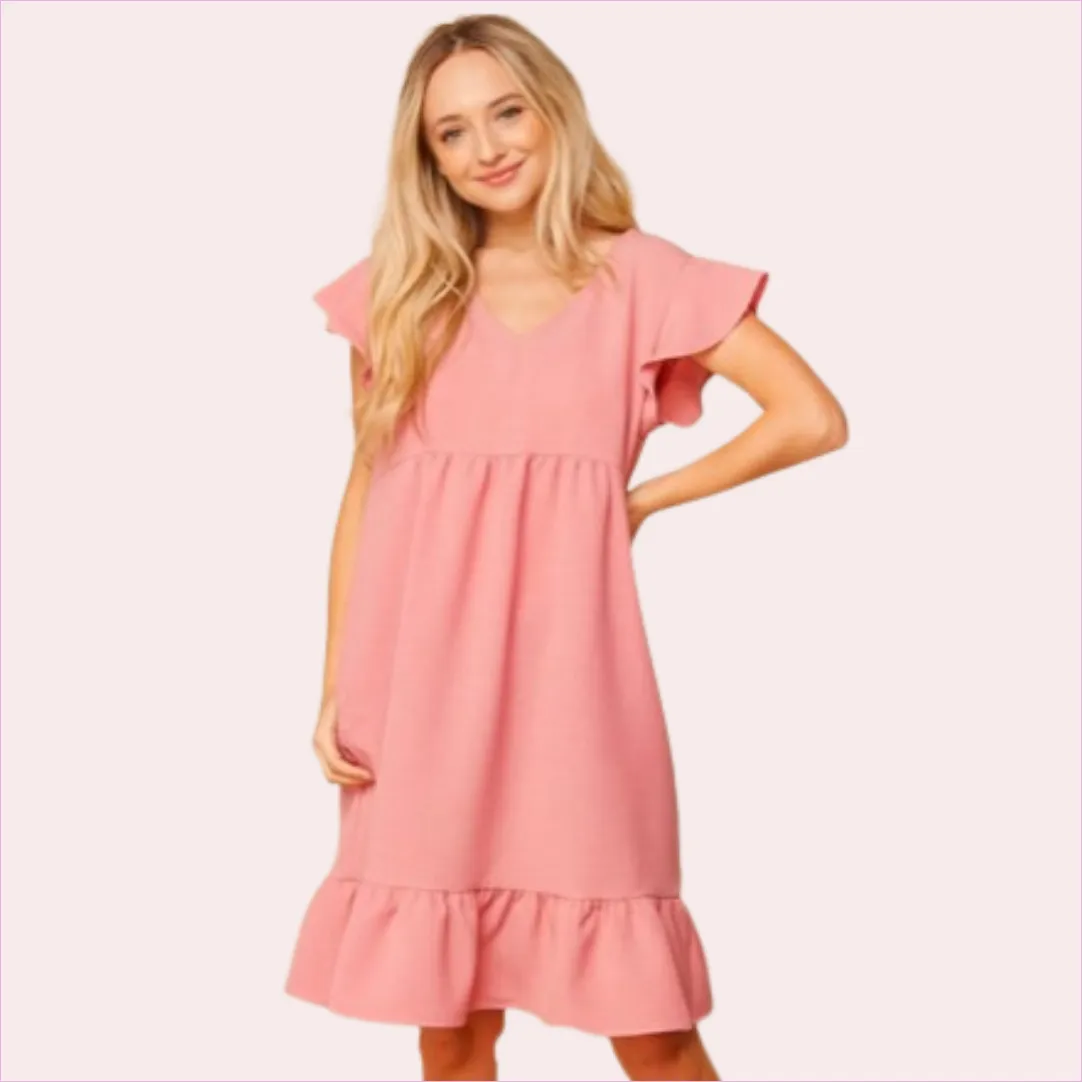 Mauve baby doll ruffle sleeve dress
