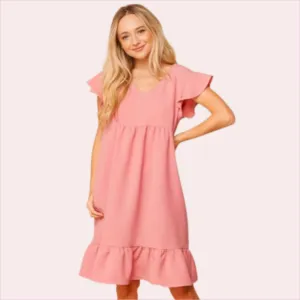 Mauve baby doll ruffle sleeve dress