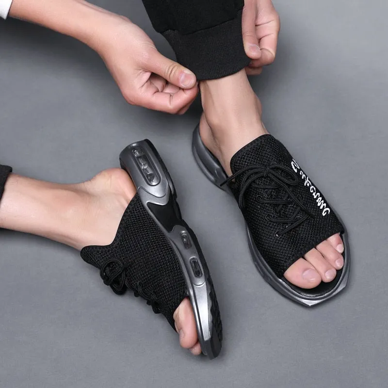 Men soft sole mesh  lace up slipper