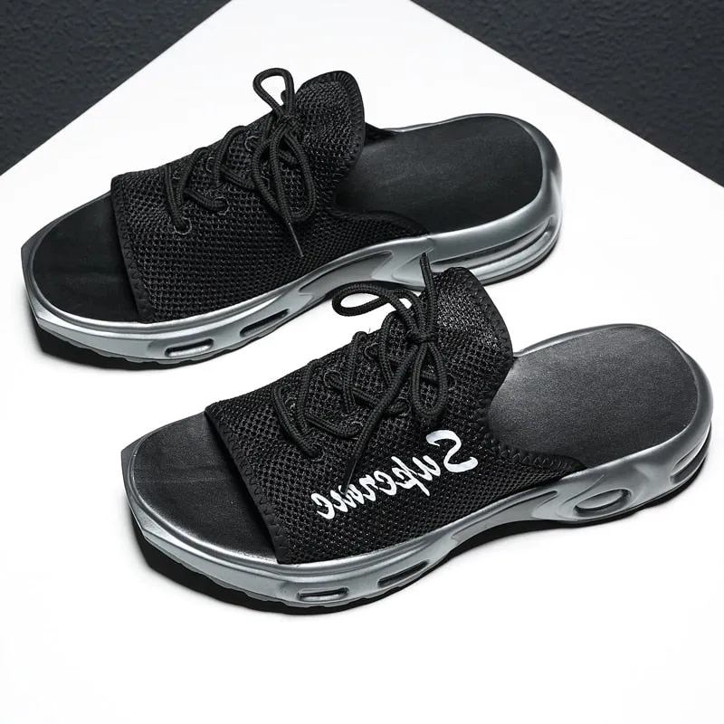 Men soft sole mesh  lace up slipper