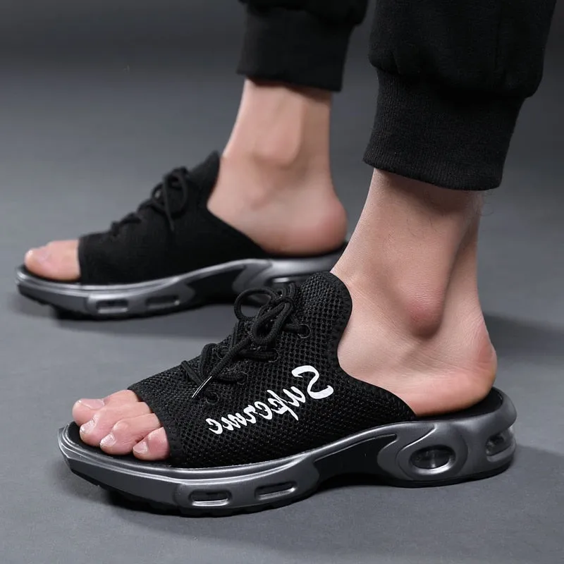 Men soft sole mesh  lace up slipper