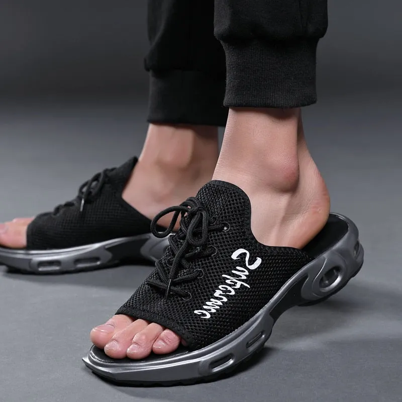 Men soft sole mesh  lace up slipper