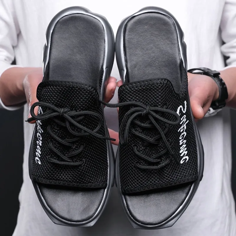 Men soft sole mesh  lace up slipper