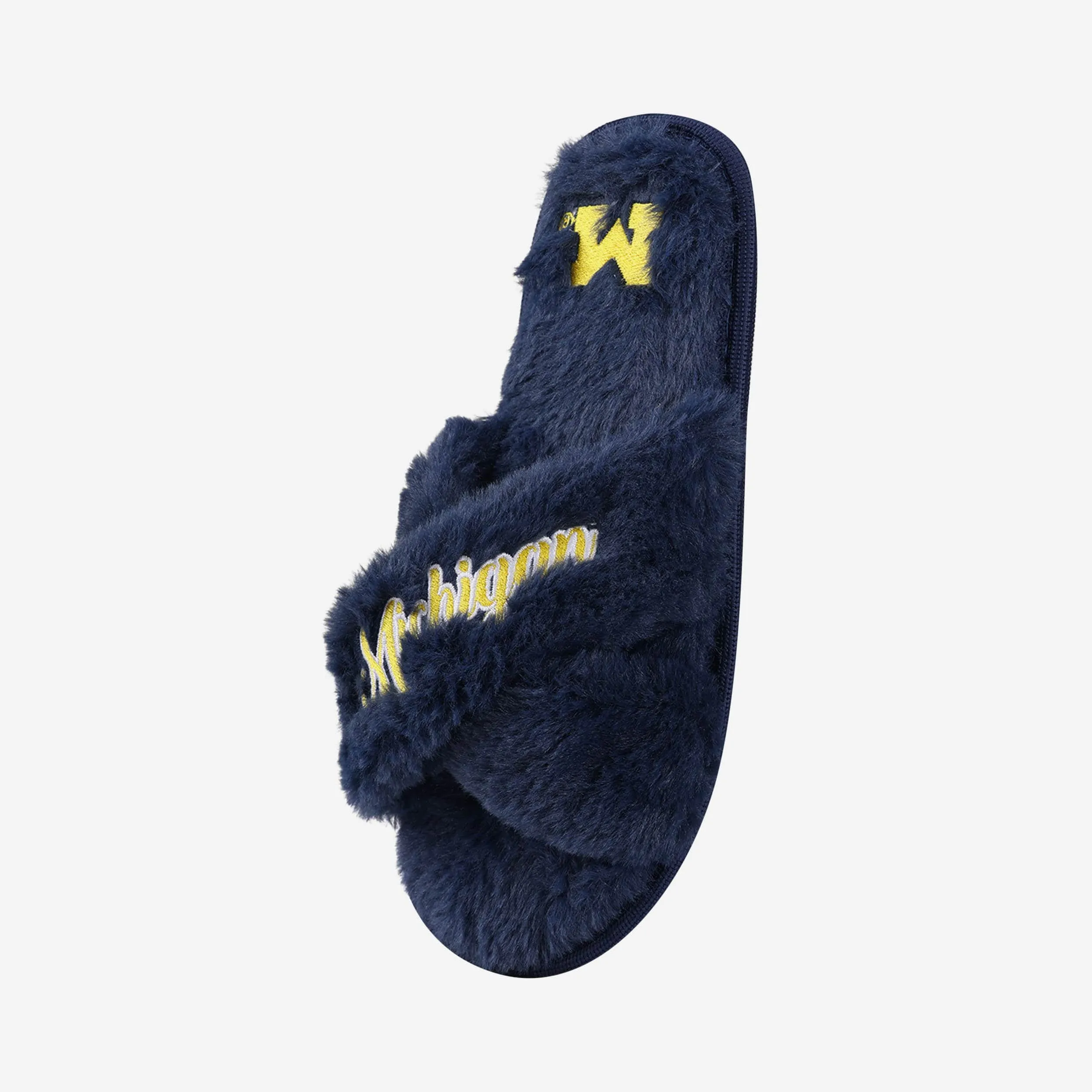 Michigan Wolverines Womens Script Wordmark Fur Cross Slide