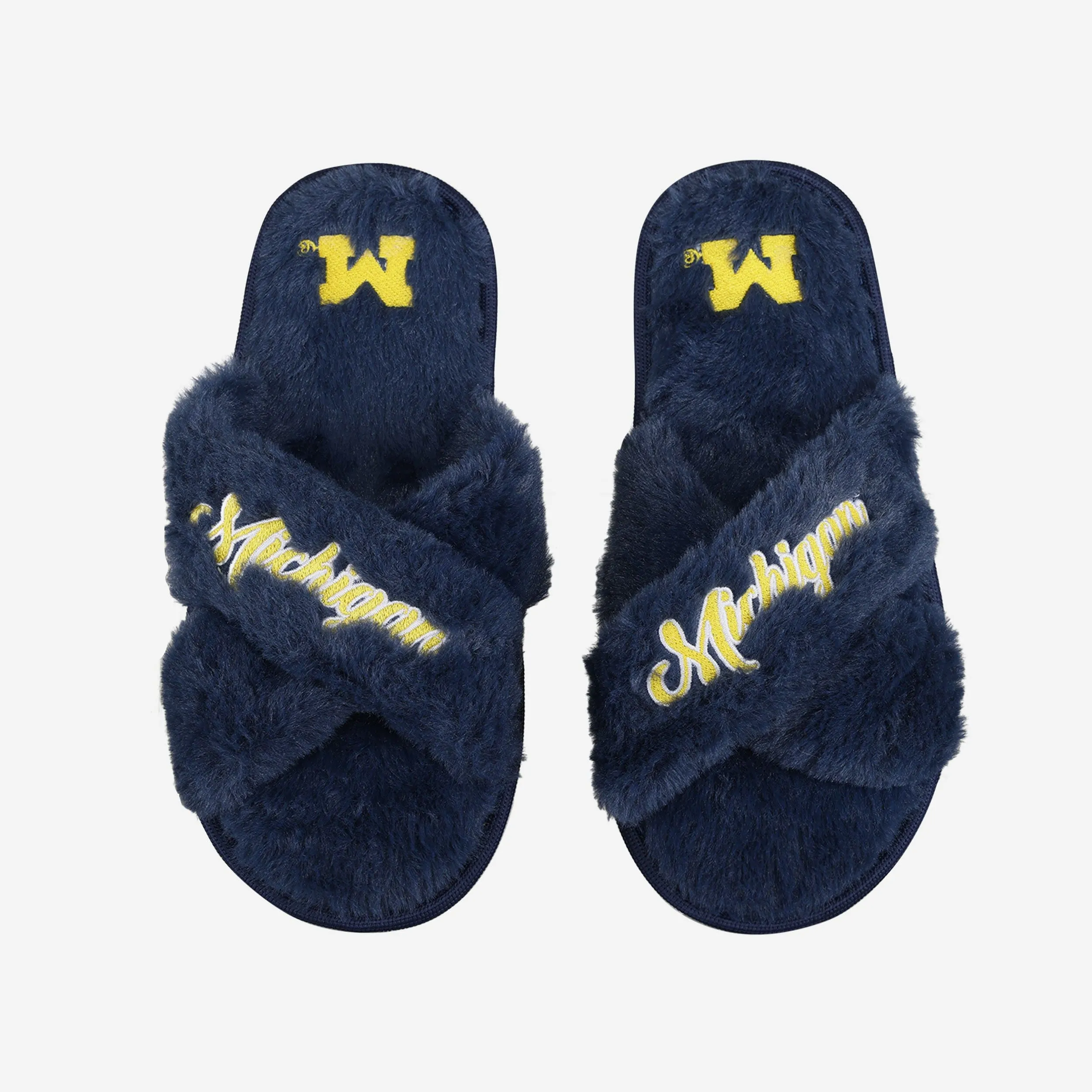 Michigan Wolverines Womens Script Wordmark Fur Cross Slide