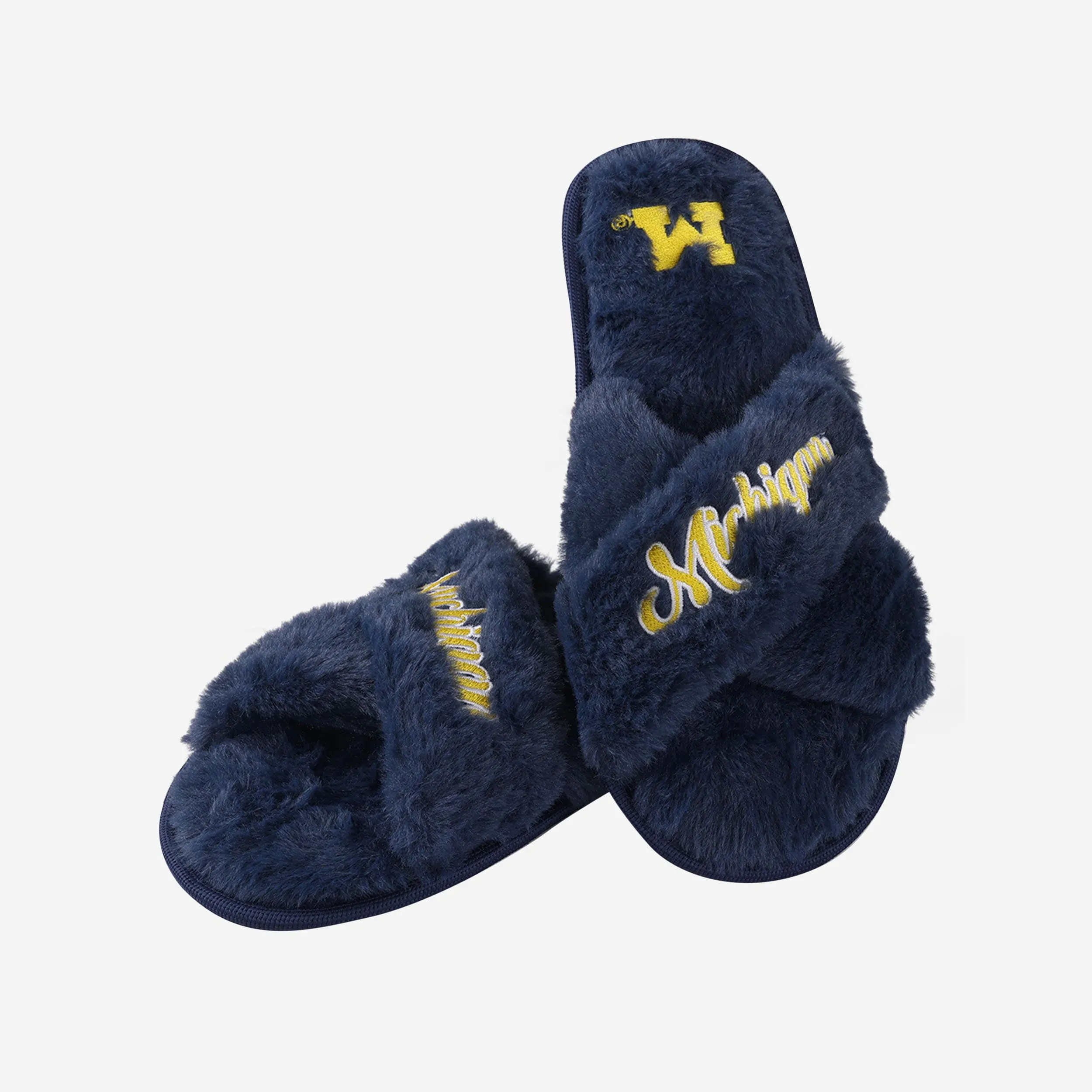 Michigan Wolverines Womens Script Wordmark Fur Cross Slide