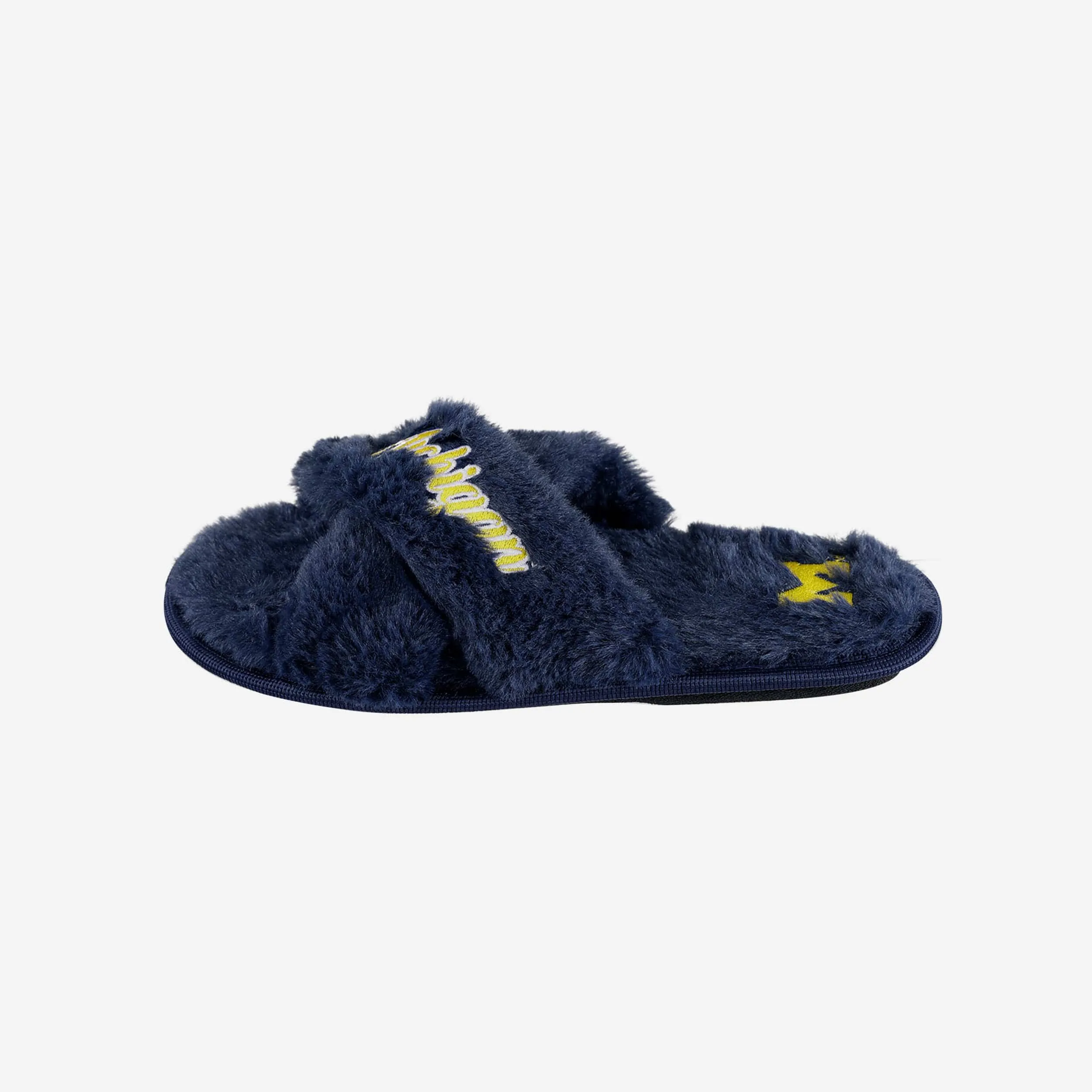 Michigan Wolverines Womens Script Wordmark Fur Cross Slide