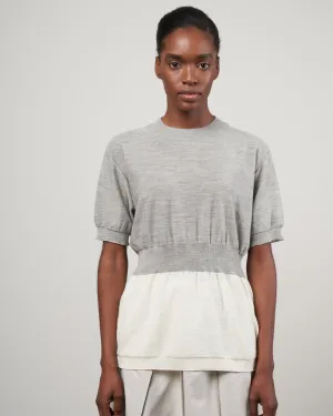 midy short sleeve sweater with hem - grey   white combination