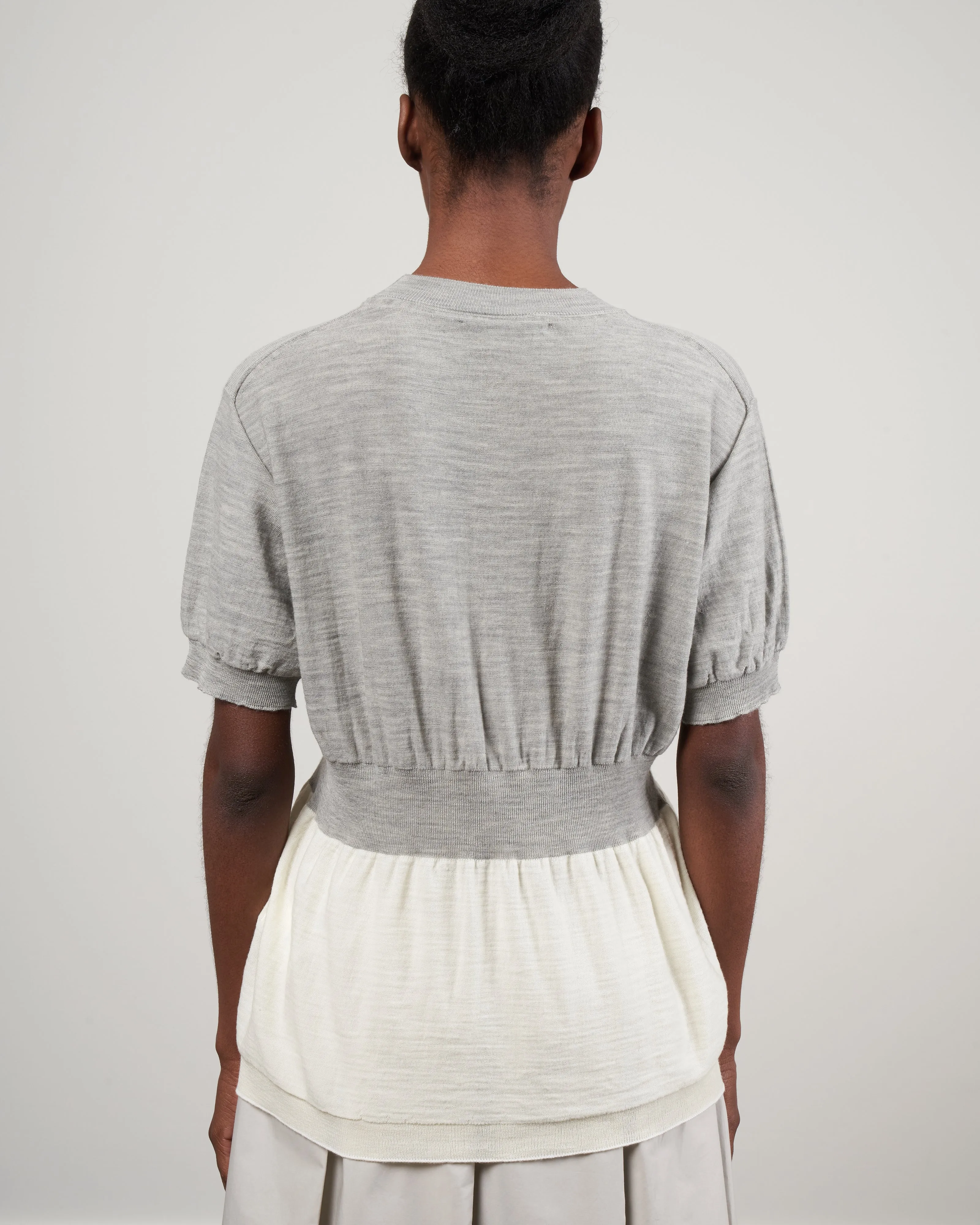 midy short sleeve sweater with hem - grey   white combination