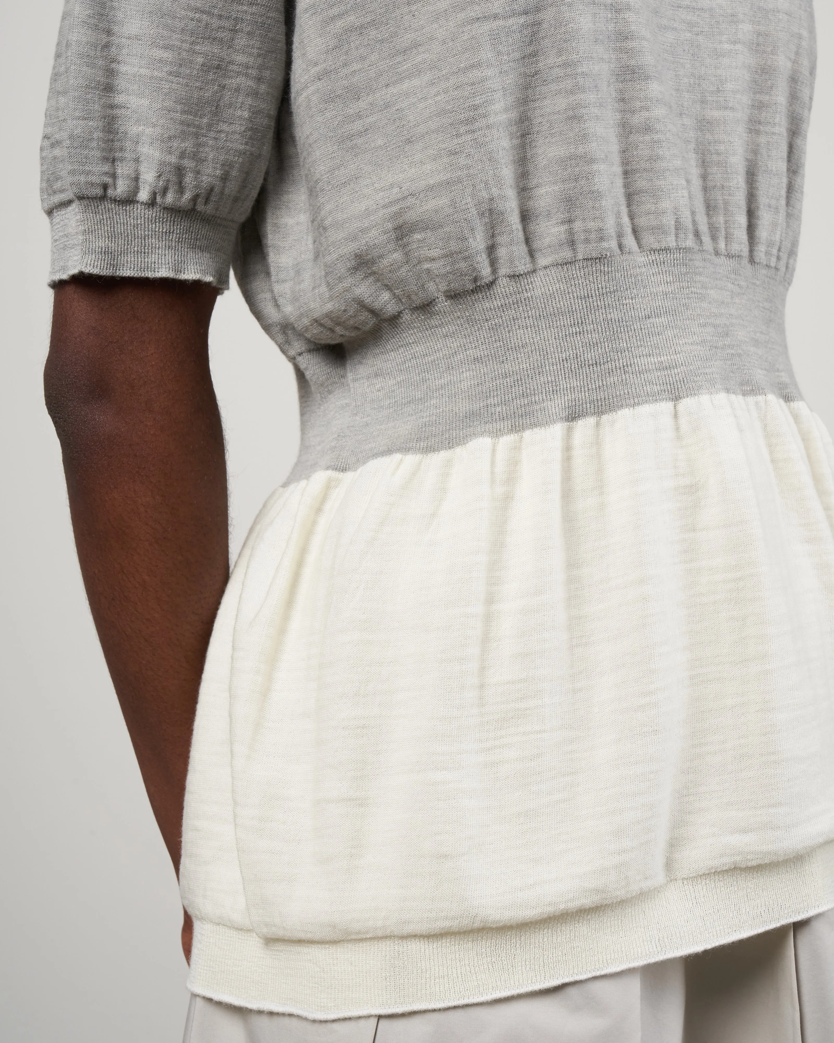 midy short sleeve sweater with hem - grey   white combination