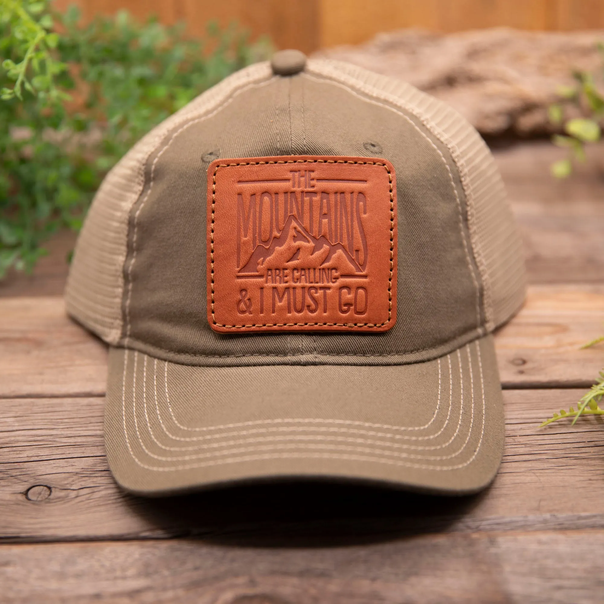 Mountains are Calling Leather Patch Hat