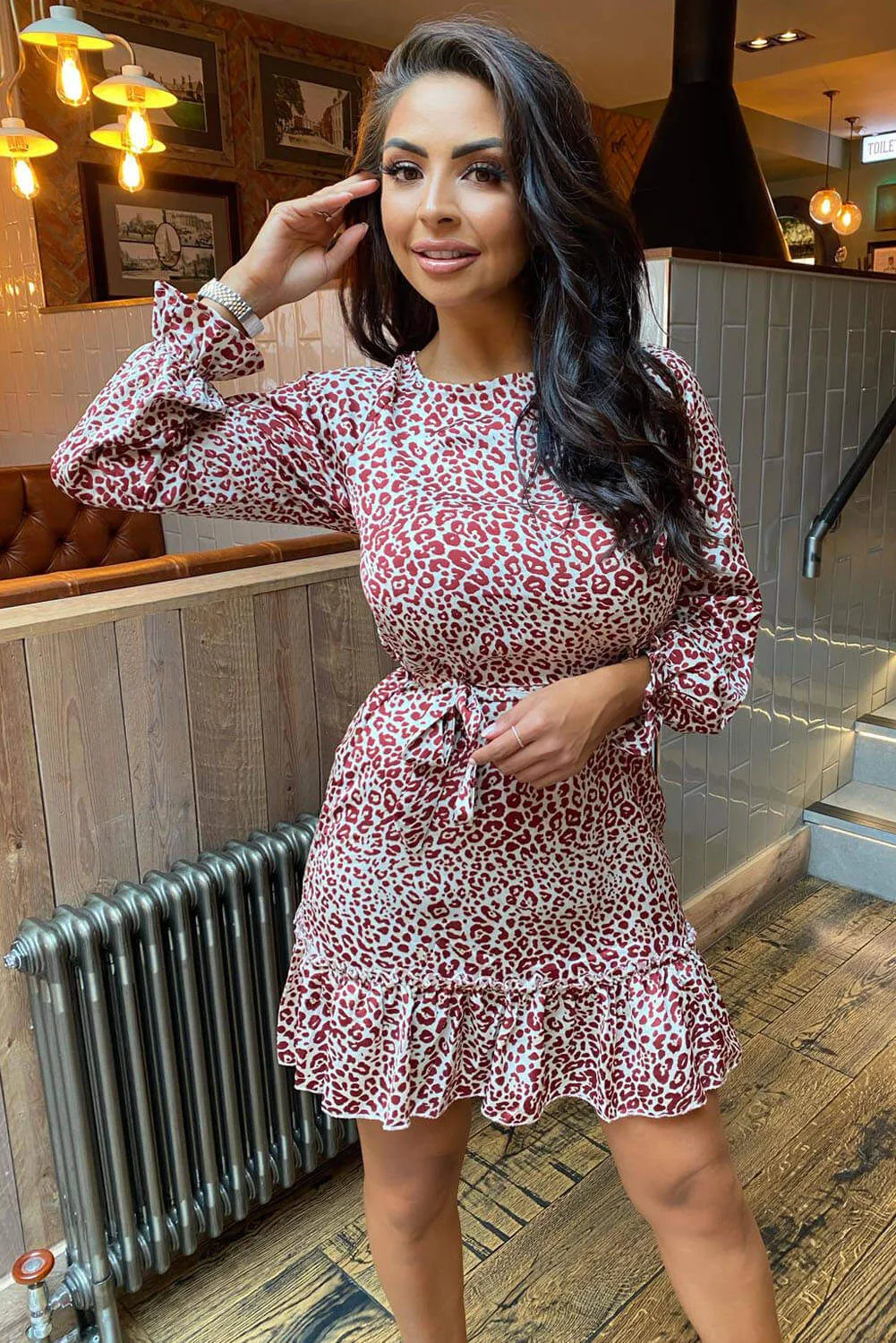Multi Printed Frill Hem Skater Dress