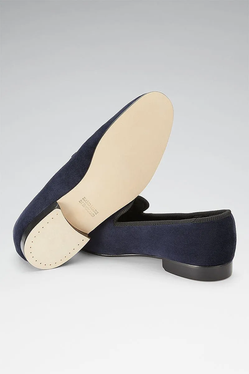 Navy Skull & Crossbones Velvet Slippers