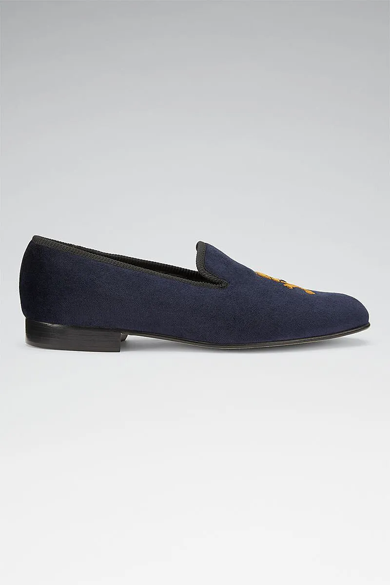Navy Skull & Crossbones Velvet Slippers