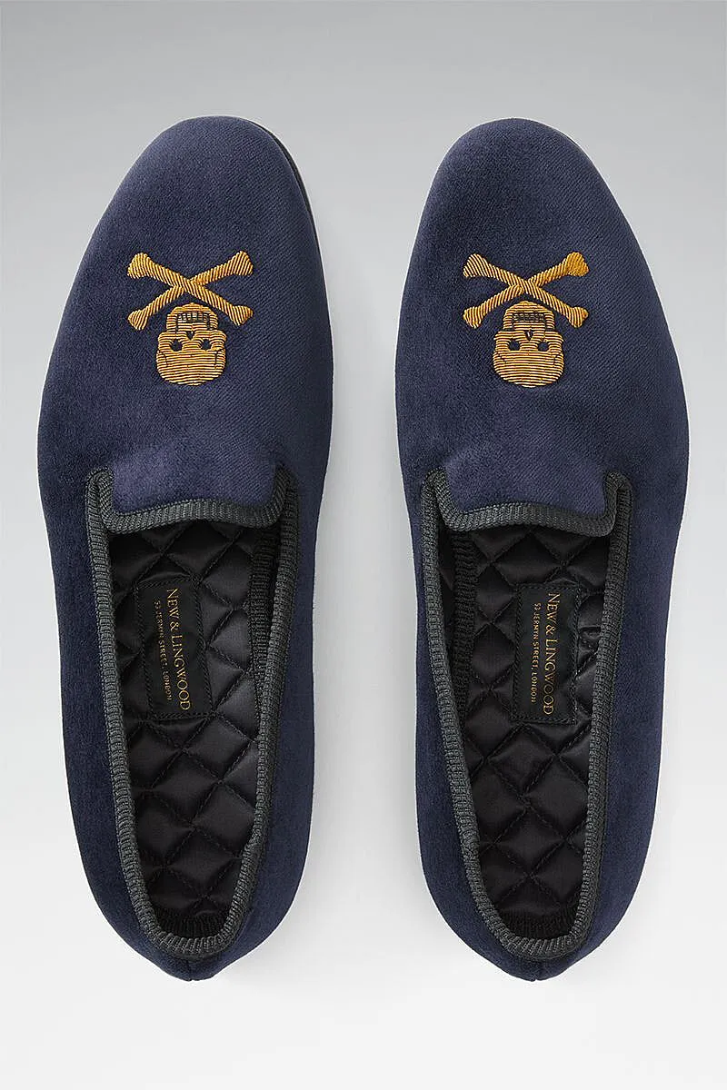 Navy Skull & Crossbones Velvet Slippers
