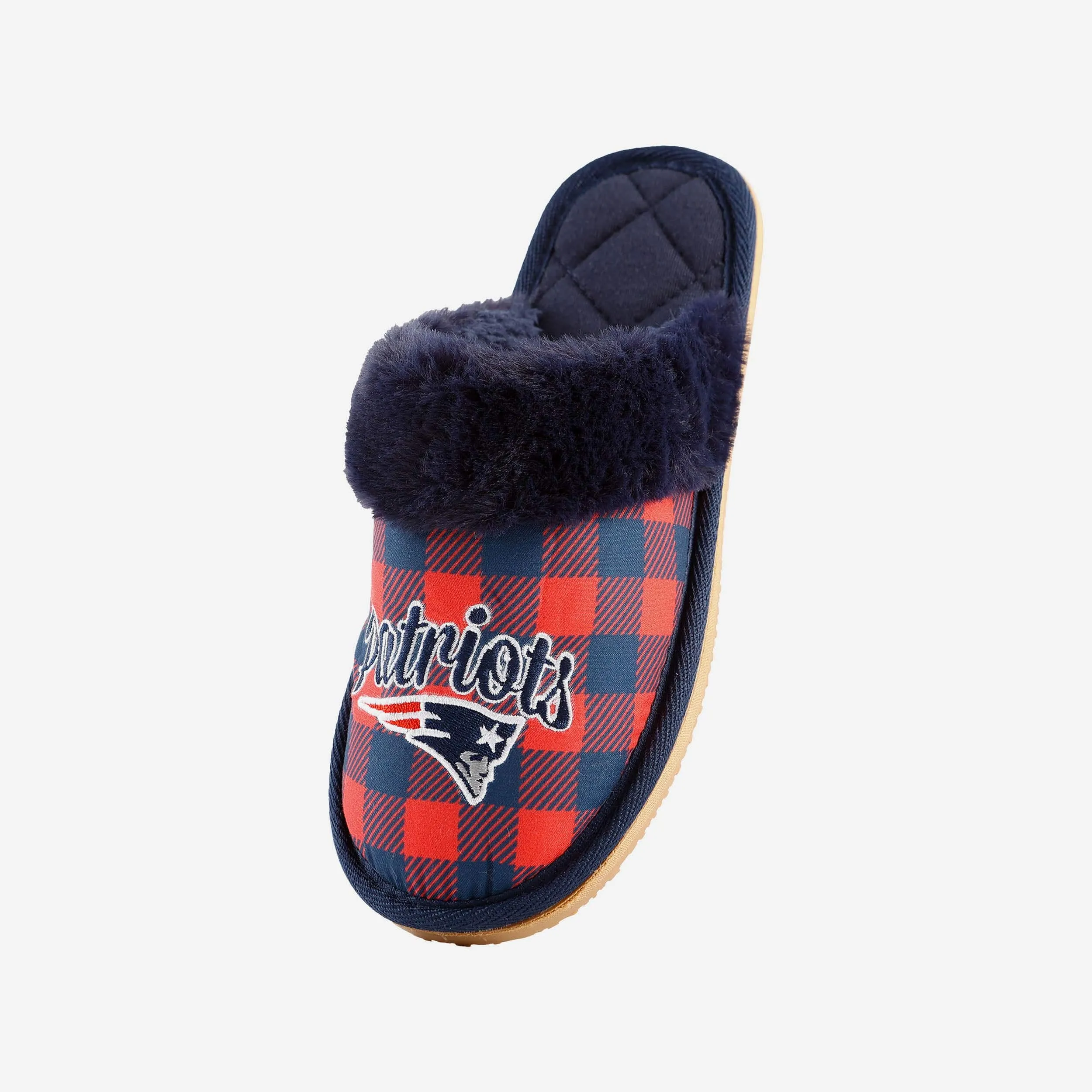 New England Patriots Womens Plaid Sherpa Mule Slipper