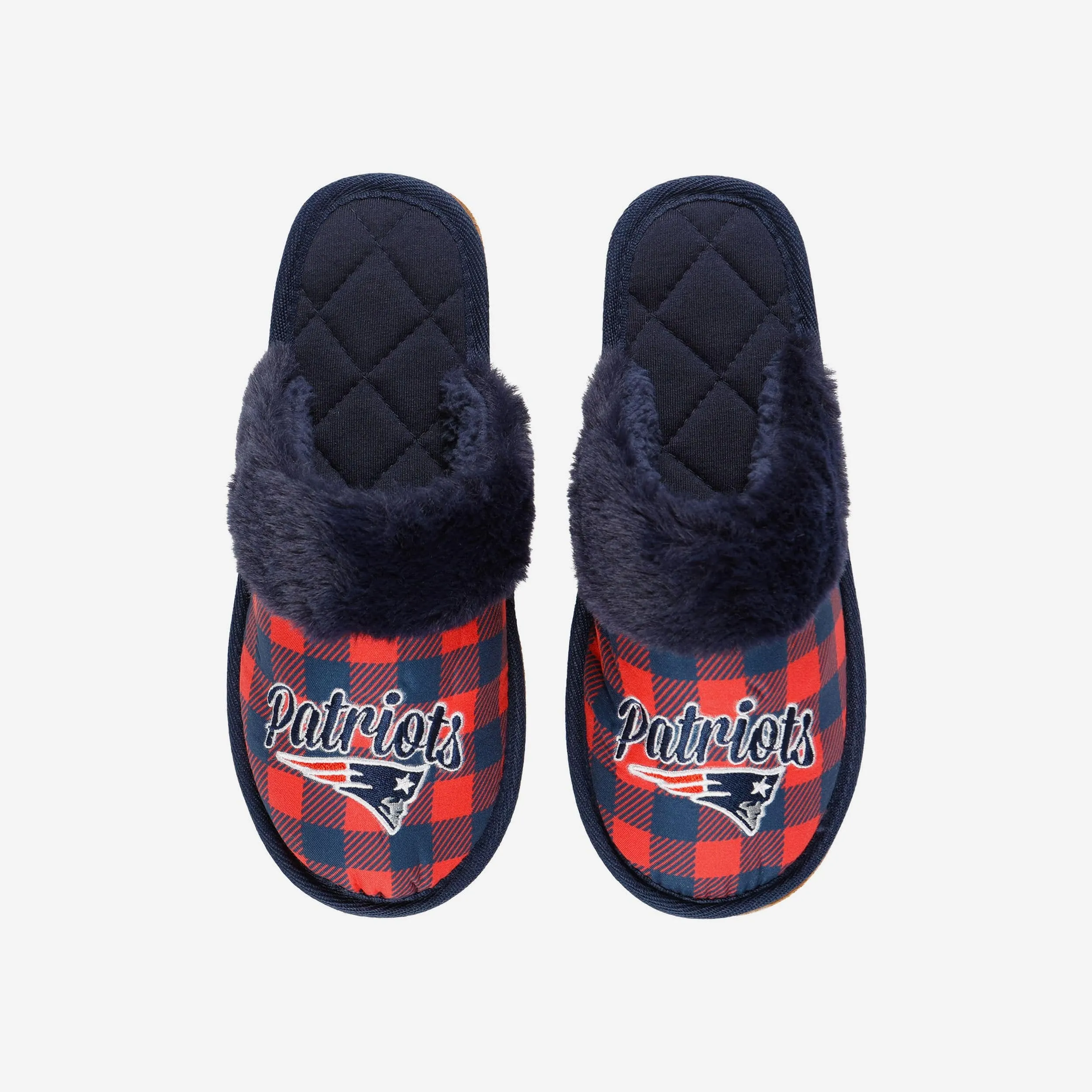 New England Patriots Womens Plaid Sherpa Mule Slipper
