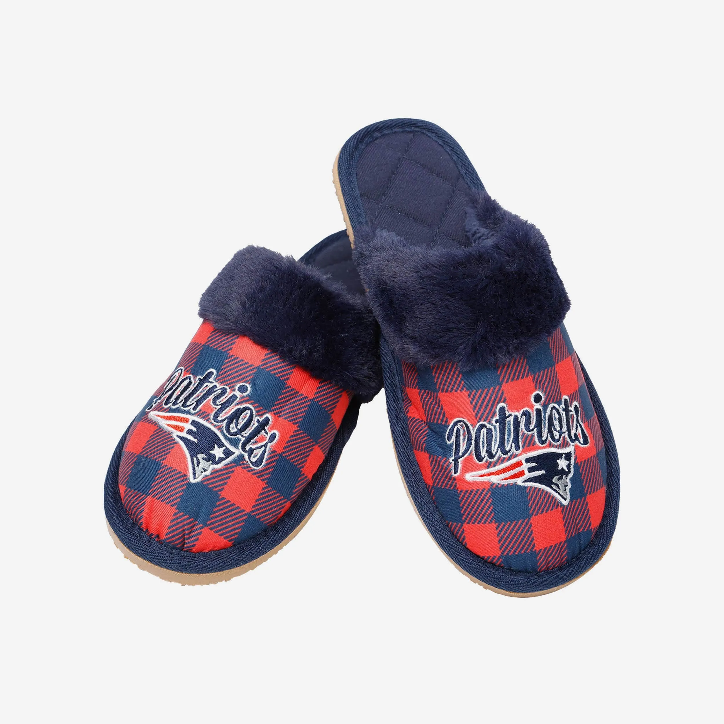 New England Patriots Womens Plaid Sherpa Mule Slipper