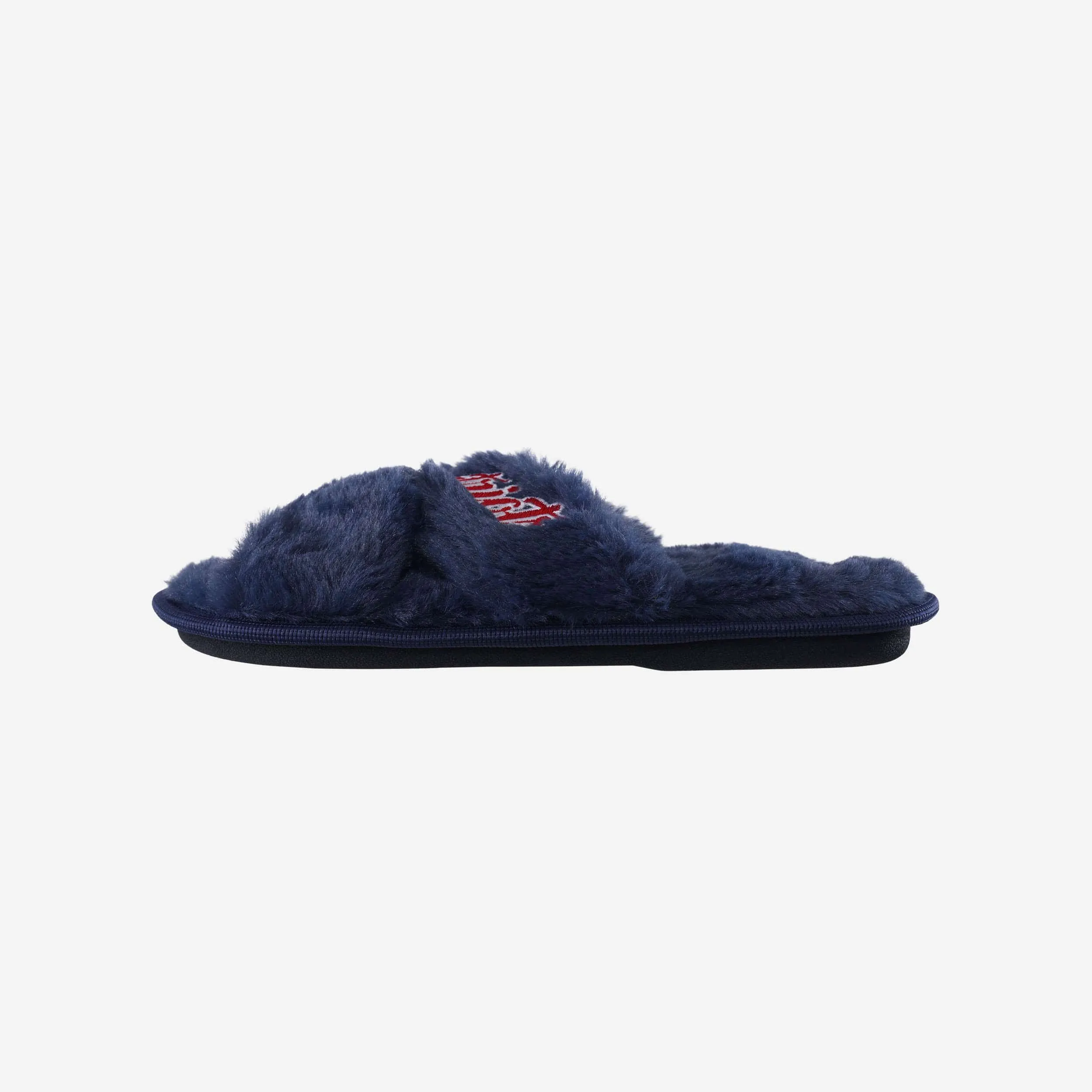 New England Patriots Womens Script Wordmark Fur Cross Slide