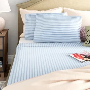 New Fine Deluxe Hotel 400 Thread Count Deep Pocket Striped Sateen Sheet Set in Blue, Sz Full/Double!