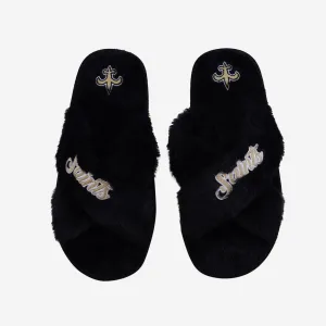 New Orleans Saints Womens Script Wordmark Fur Cross Slide
