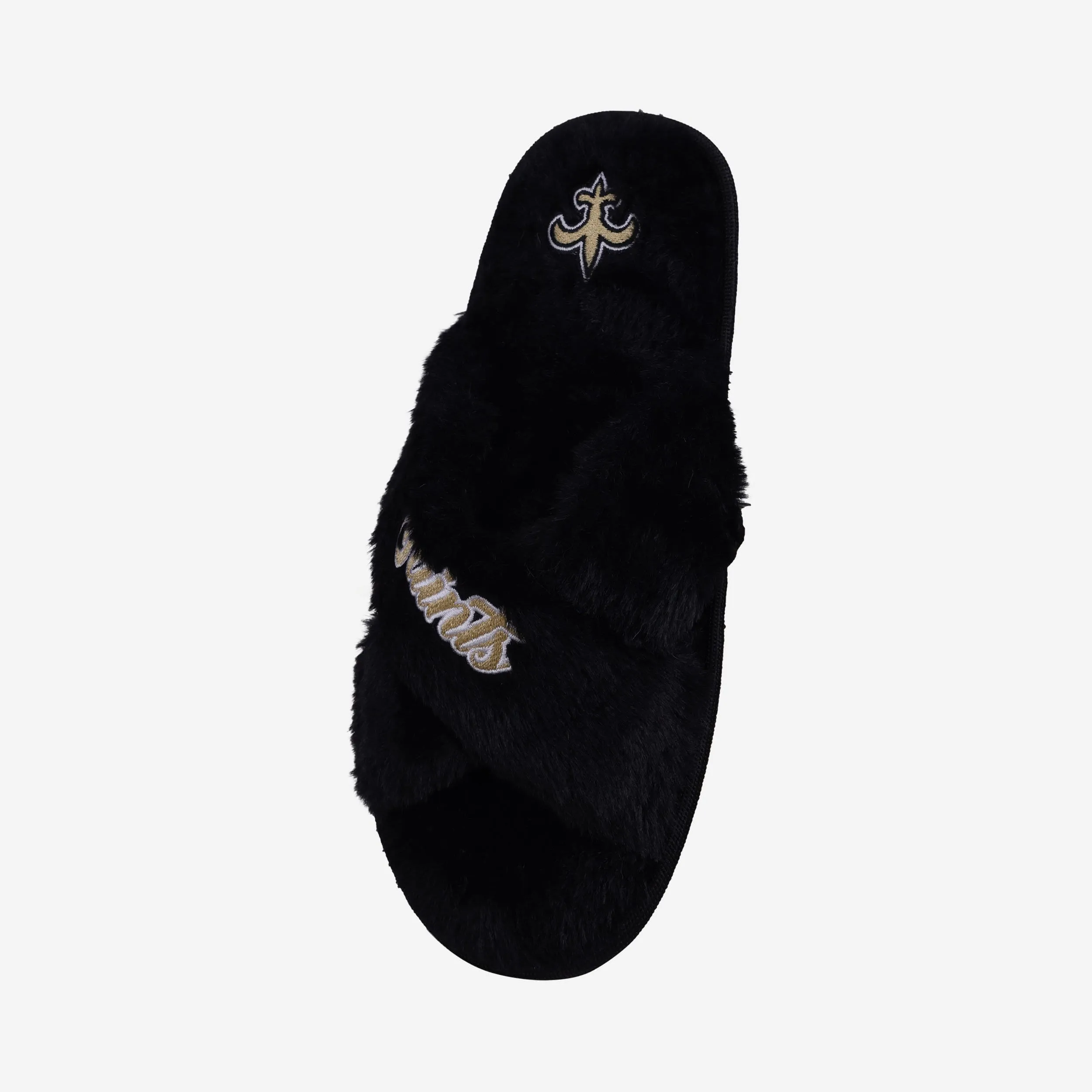 New Orleans Saints Womens Script Wordmark Fur Cross Slide