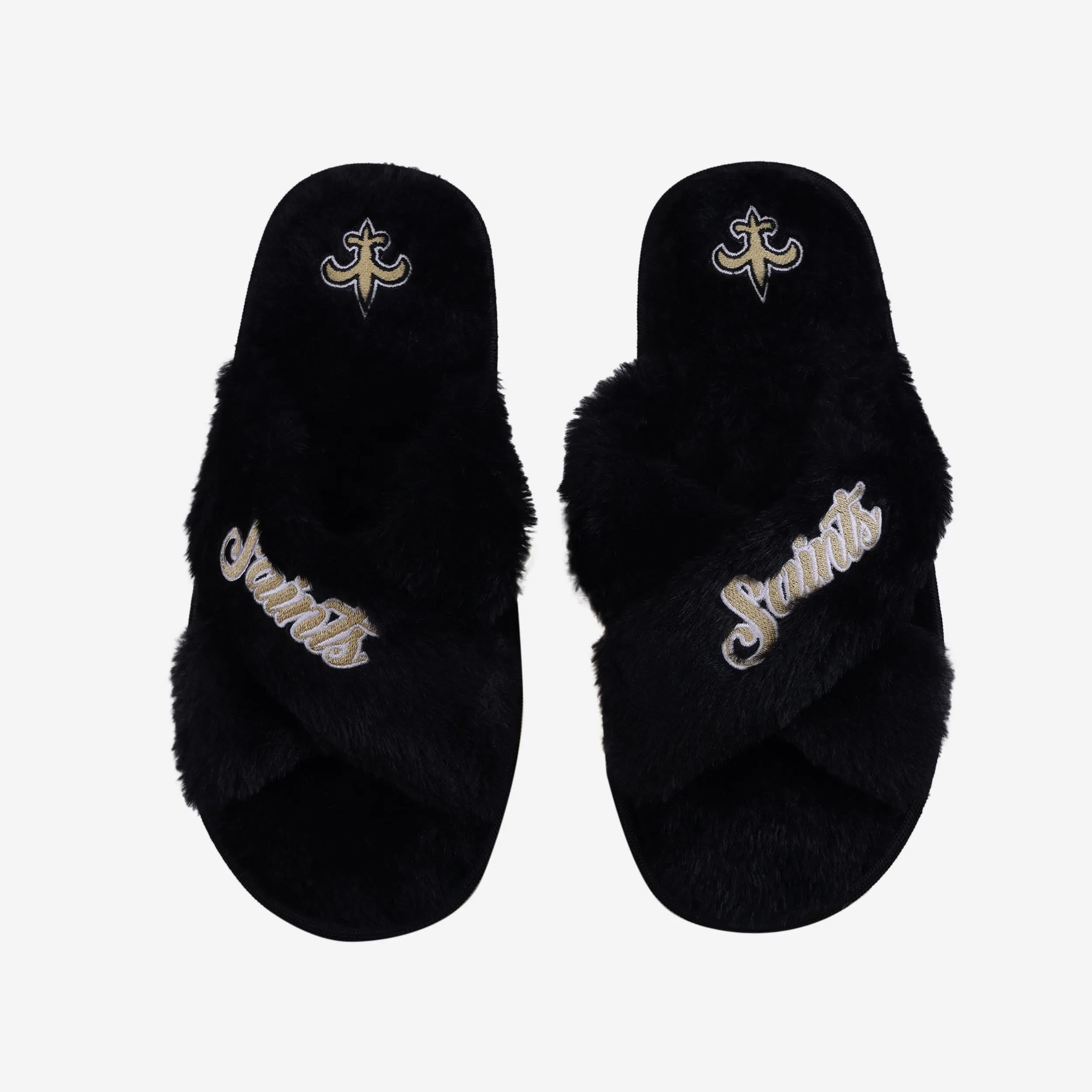 New Orleans Saints Womens Script Wordmark Fur Cross Slide