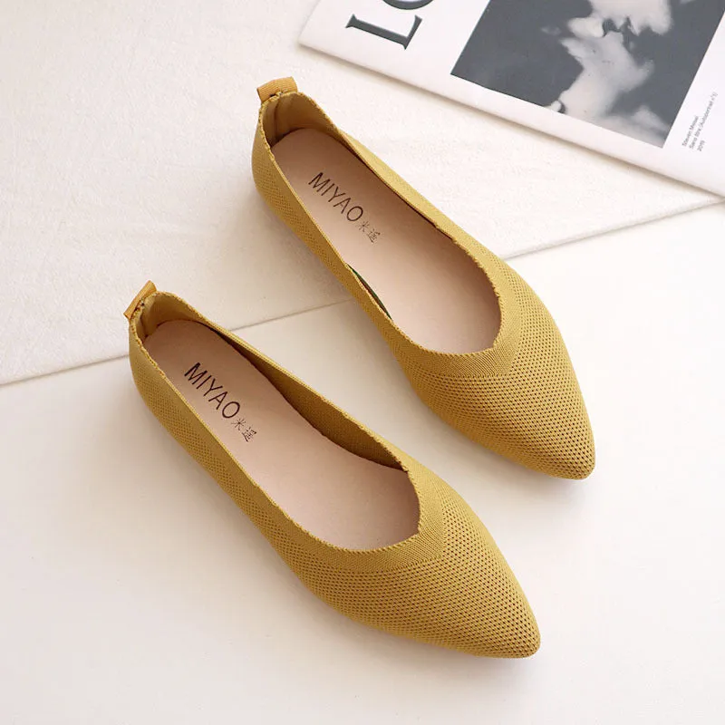 New Pointed Flat Knit Breathable Shallow Soft Sole Lazy Shoes