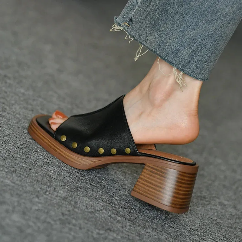 New Trend Chunky Women Sandals Mid Heels Fashion Slippers 2023 Summer Brand Dress Pumps Casual Shoes Slides Women Flip-flops