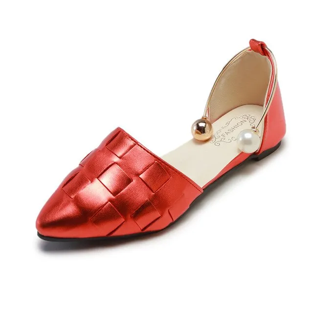 New Women Solid Color Shoes Flats Heel Pearl Fashion High Quality Basic Pointed Toe Ballerina Ballet Flat Slip On Shoes Women