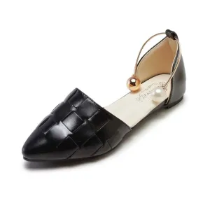 New Women Solid Color Shoes Flats Heel Pearl Fashion High Quality Basic Pointed Toe Ballerina Ballet Flat Slip On Shoes Women