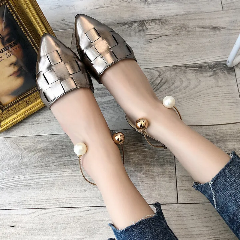 New Women Solid Color Shoes Flats Heel Pearl Fashion High Quality Basic Pointed Toe Ballerina Ballet Flat Slip On Shoes Women