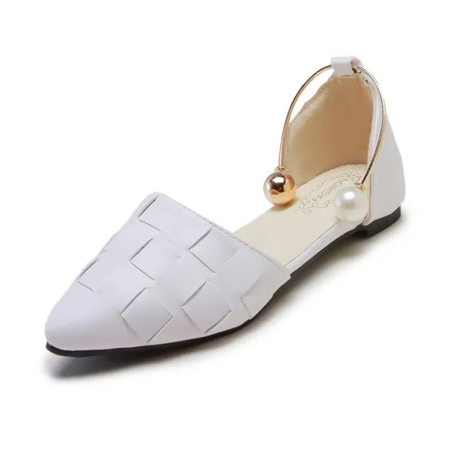 New Women Solid Color Shoes Flats Heel Pearl Fashion High Quality Basic Pointed Toe Ballerina Ballet Flat Slip On Shoes Women