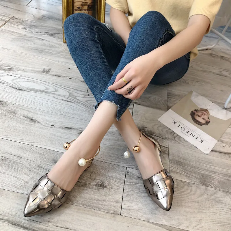 New Women Solid Color Shoes Flats Heel Pearl Fashion High Quality Basic Pointed Toe Ballerina Ballet Flat Slip On Shoes Women