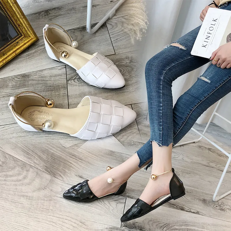 New Women Solid Color Shoes Flats Heel Pearl Fashion High Quality Basic Pointed Toe Ballerina Ballet Flat Slip On Shoes Women