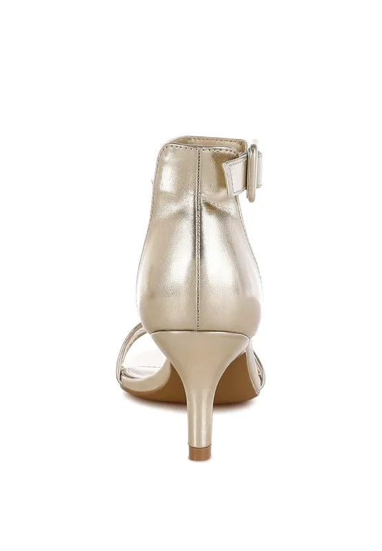 Ninto Metallic Faux Leather Kitten Heel Sandals
