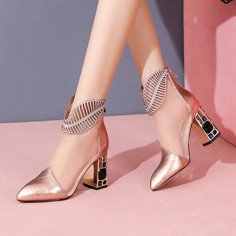 Patent leather high-heeled net boots