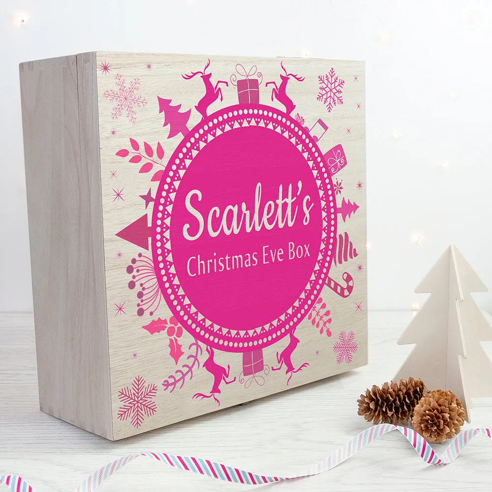 Personalised Snowflake Wreath Wooden Christmas Eve Box