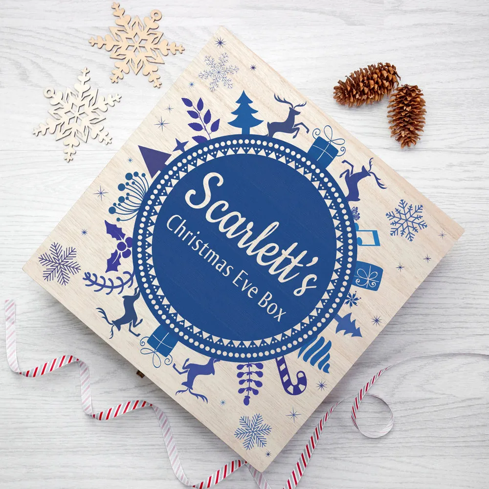 Personalised Snowflake Wreath Wooden Christmas Eve Box