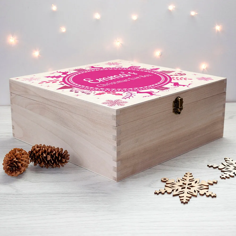 Personalised Snowflake Wreath Wooden Christmas Eve Box